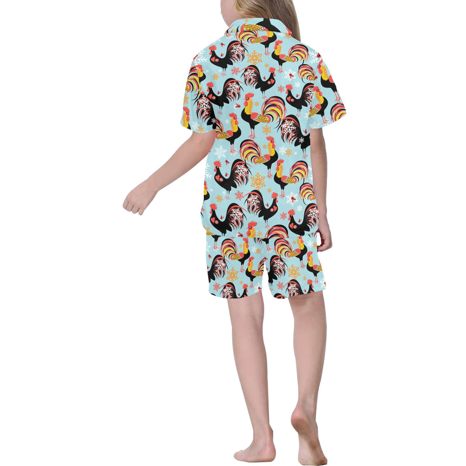 Rooster chicken cock snowfalke Kids' Boys' Girls' V-Neck Short Pajama Set