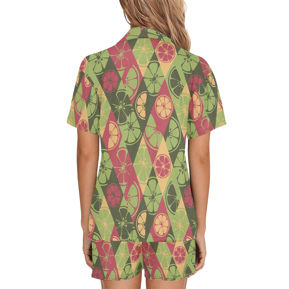 Cool Geometric lime pattern Women's V-Neck Short Pajama Set