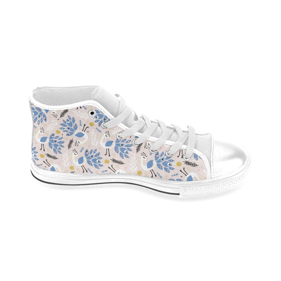 Cute peacock pattern Men's High Top Canvas Shoes White