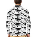 Black whale pattern Men's Long Sleeve Polo Shirt
