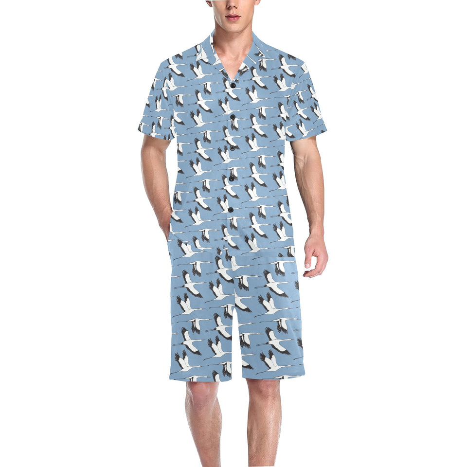 Seagull Pattern Print Design 04 Men's V-Neck Short Pajama Set