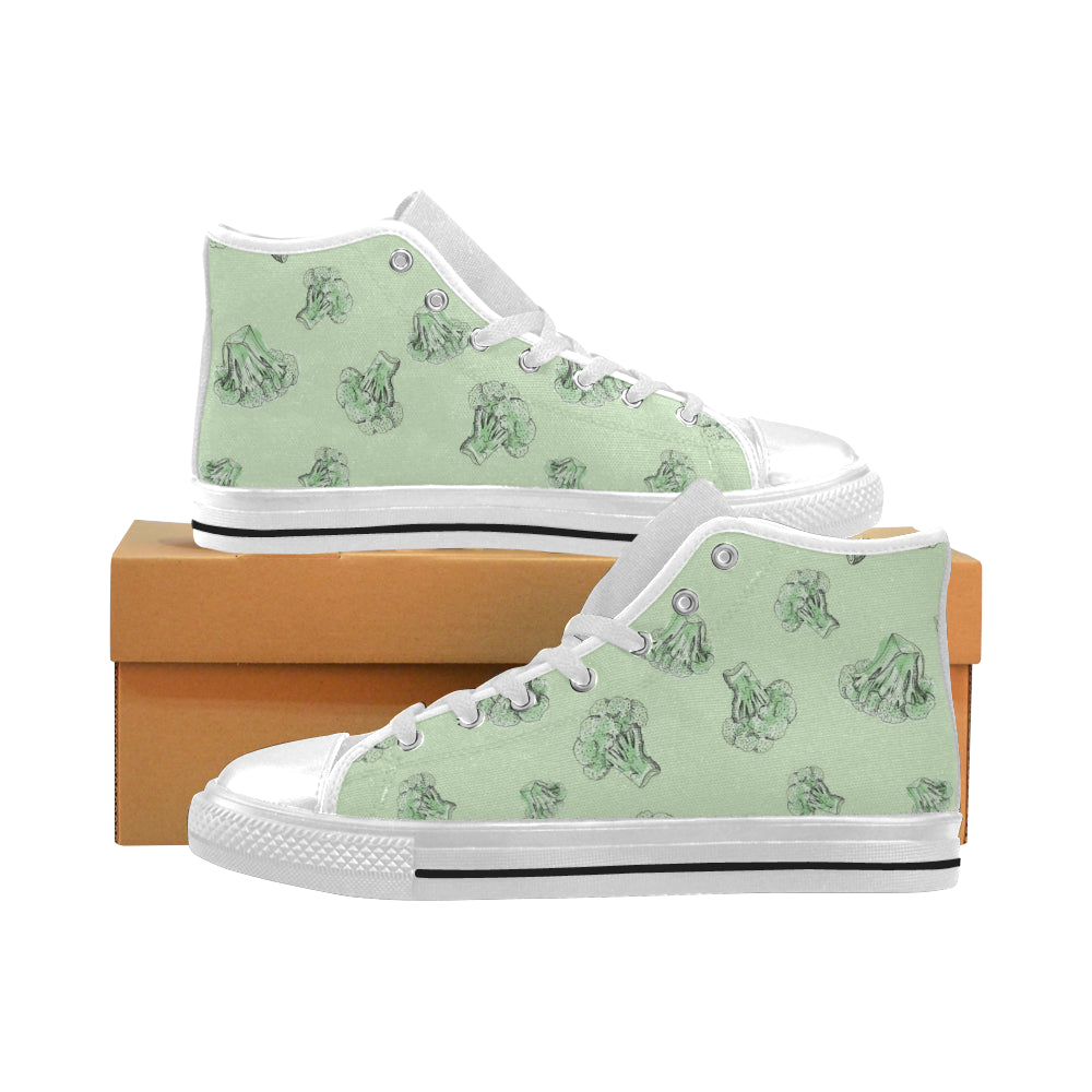 broccoli sketch pattern Men's High Top Canvas Shoes White