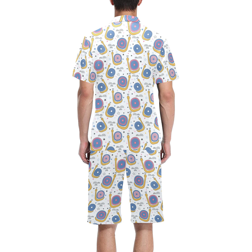 Snail Pattern Print Design 05 Men's V-Neck Short Pajama Set