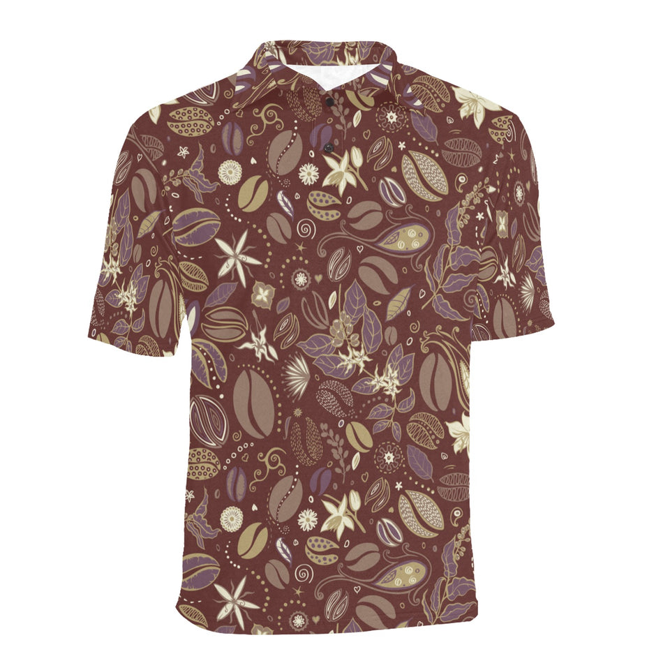 Coffee bean flower pattern Men's All Over Print Polo Shirt