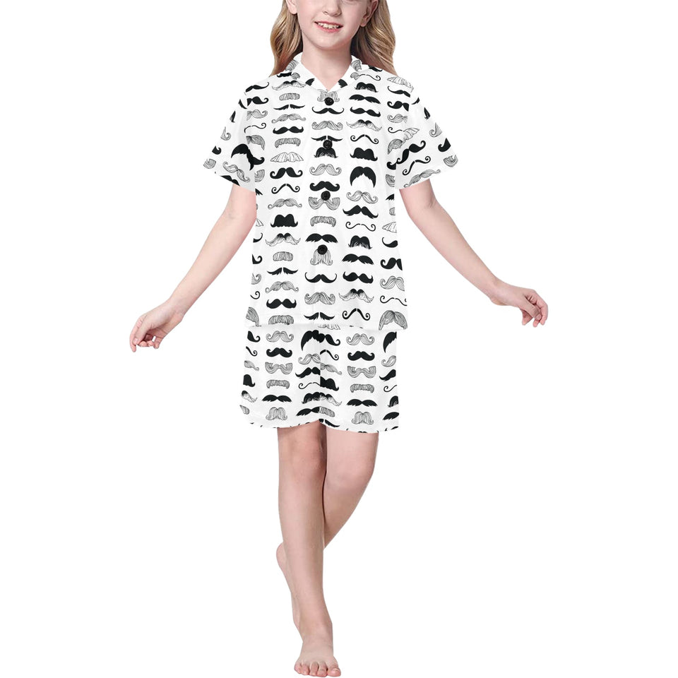 Mustache Beard Pattern Print Design 04 Kids' Boys' Girls' V-Neck Short Pajama Set