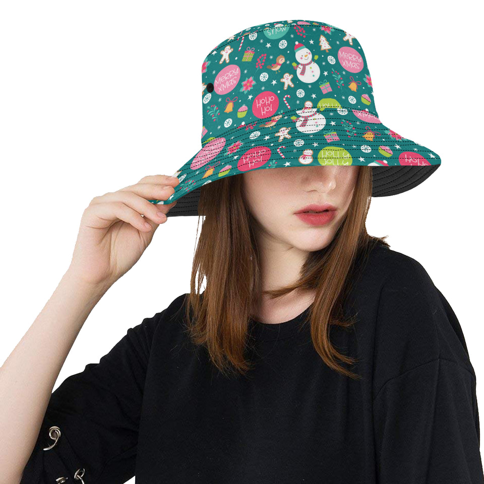 Snowman bird decorative elements christmas pattern Unisex Bucket Hat