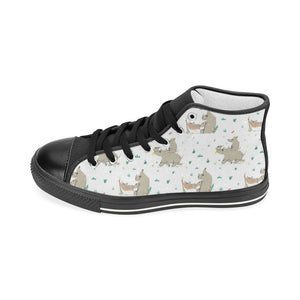Cute Rhino pattern background Women's High Top Canvas Shoes Black