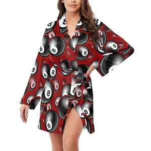 Billiard Ball Pattern Print Design 05 Women's Long Sleeve Belted Night Robe