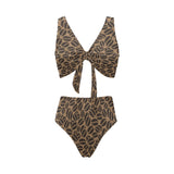 Coffee bean on brown background Chest Bowknot High Waisted Bikini Swimsuit