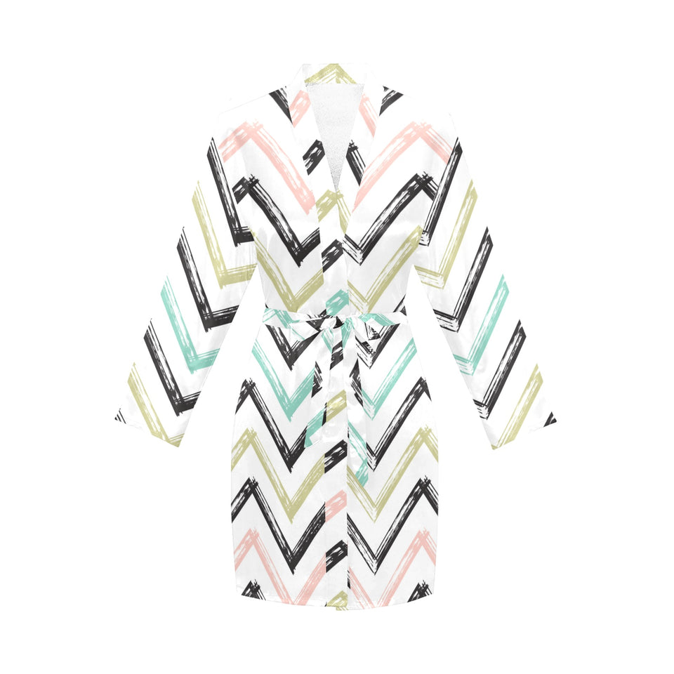 zigzag chevron paint pattern Women's Long Sleeve Belted Night Robe