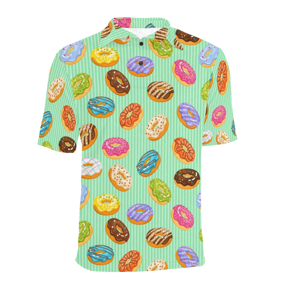 Colorful donut pattern green background Men's All Over Print Polo Shirt