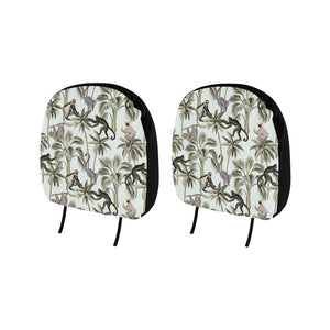 Monkey sloth lemur palm trees pattern Car Headrest Cover