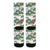 Bonsai red sun japanese pattern Crew Socks