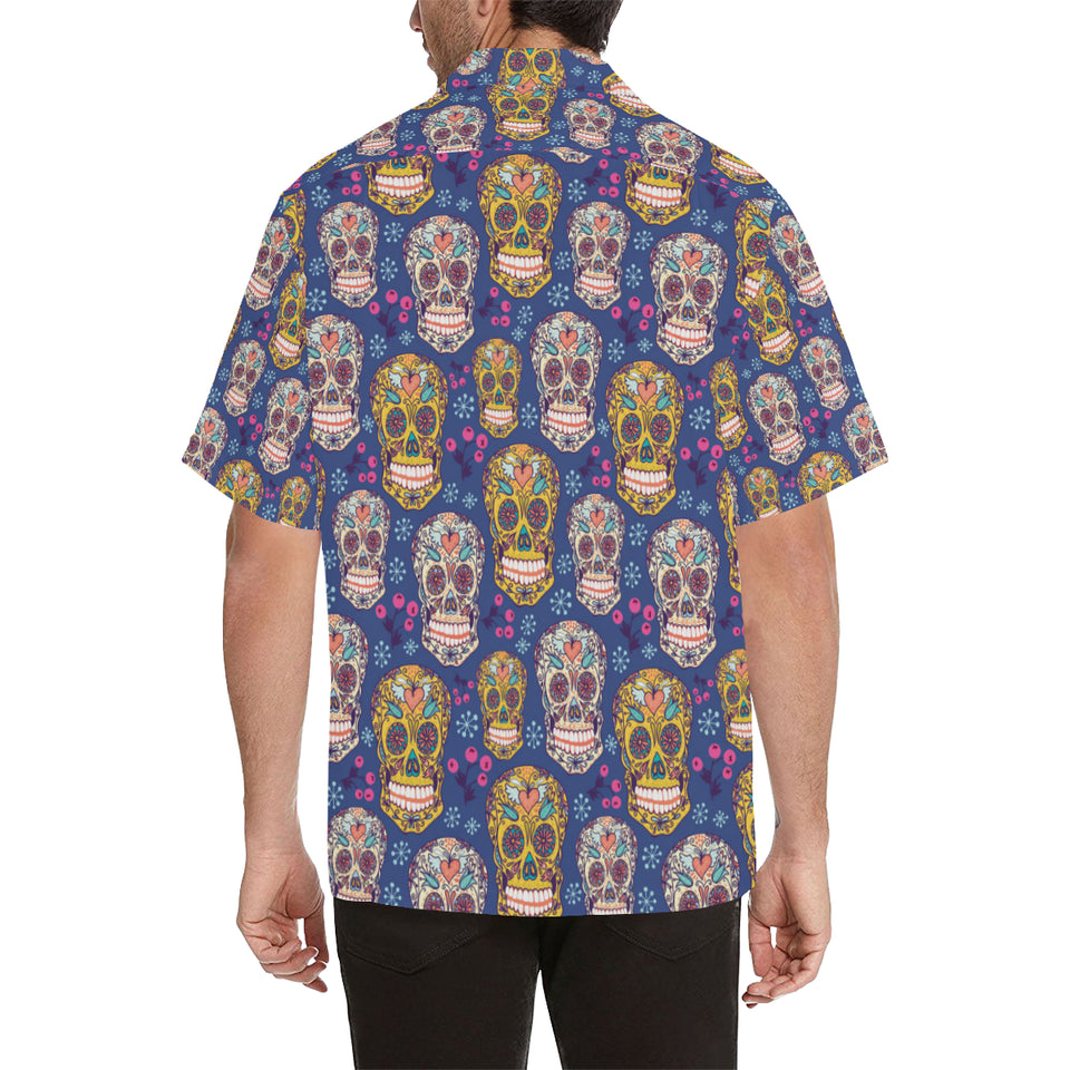 Sugar skull flower pattern Men's All Over Print Hawaiian Shirt