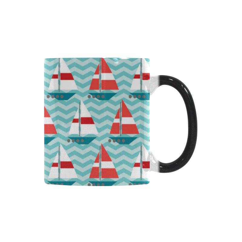 Red White sailboat wave background Morphing Mug Heat Changing Mug
