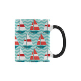 Red White sailboat wave background Morphing Mug Heat Changing Mug