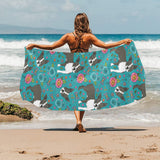 Boston terrier beautiful flower pattern Beach Towel