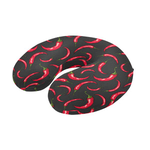 Chili peppers pattern black background U-Shaped Travel Neck Pillow