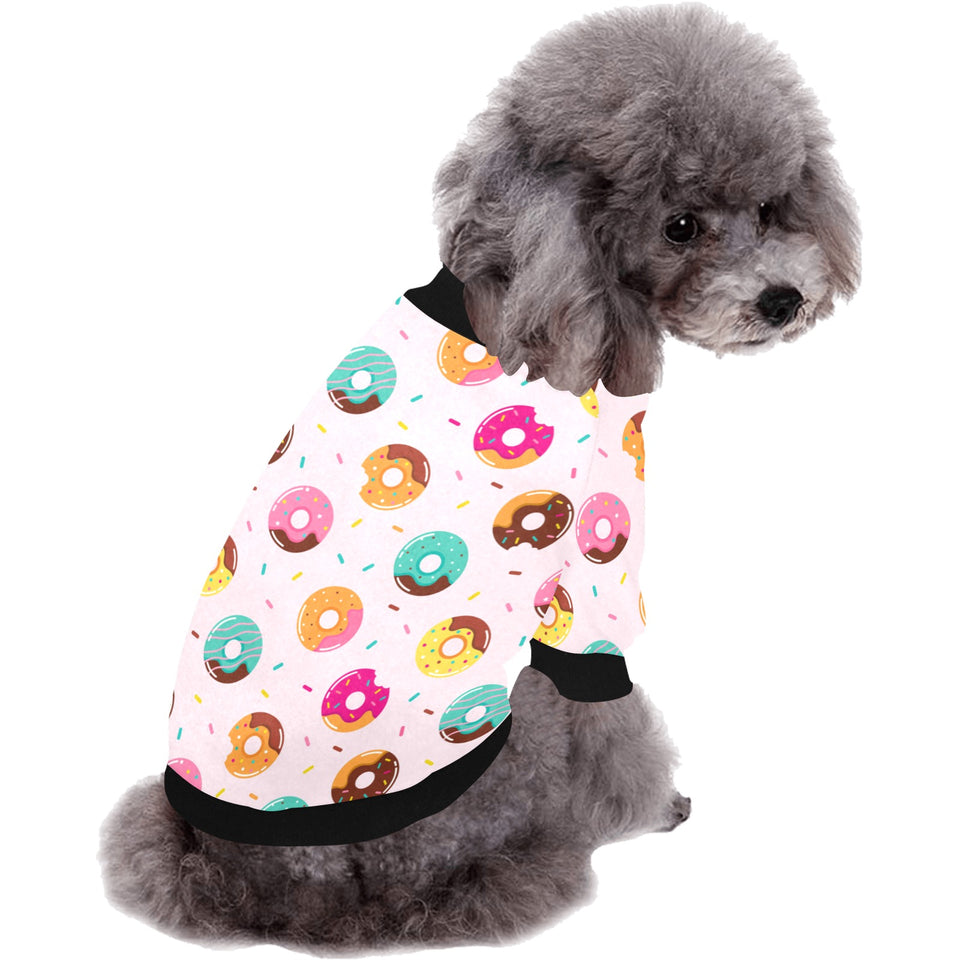 Donut pattern glaze pink background All Over Print Pet Dog Round Neck Fuzzy Shirt