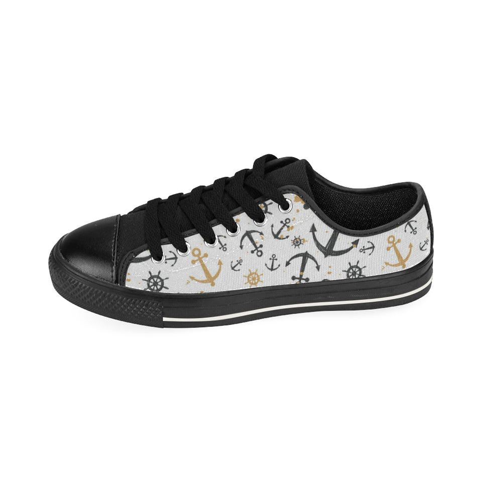 Anchors Rudders pattern Men's Low Top Canvas Shoes Black
