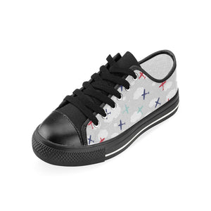 Airplane cloud grey background Kids' Boys' Girls' Low Top Canvas Shoes Black