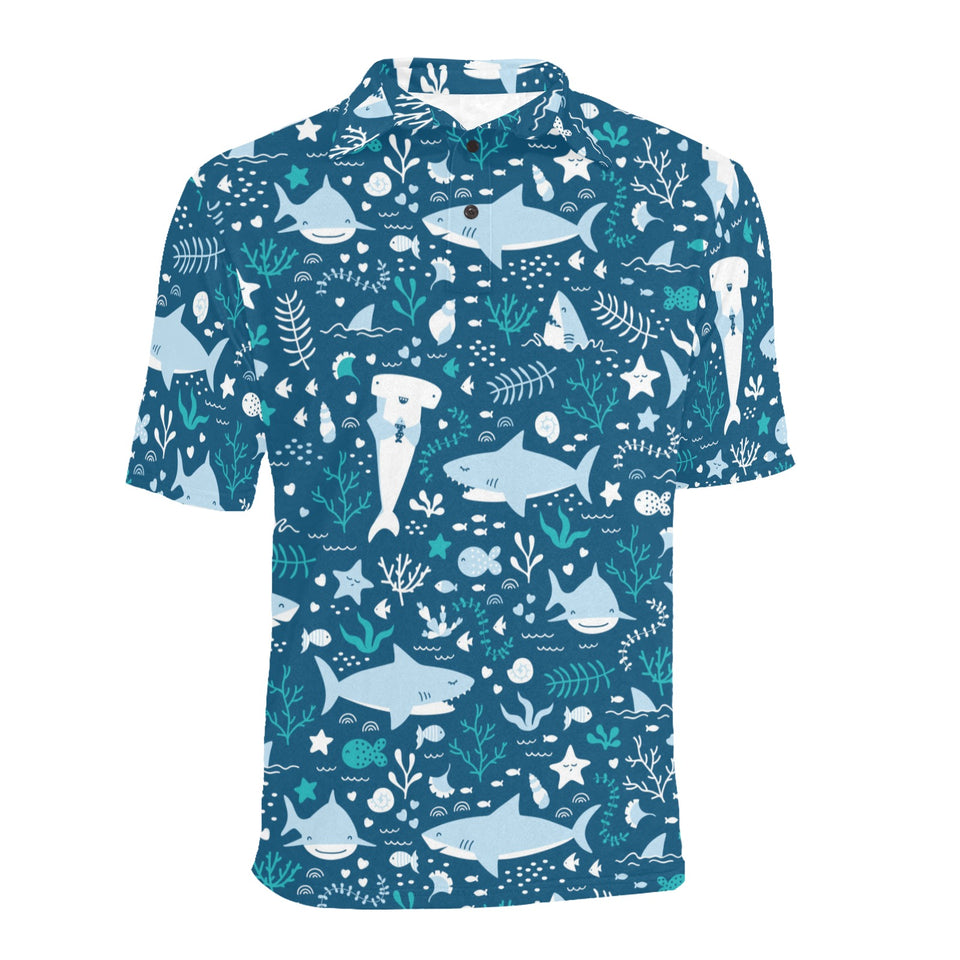 Cute shark pattern Men's All Over Print Polo Shirt