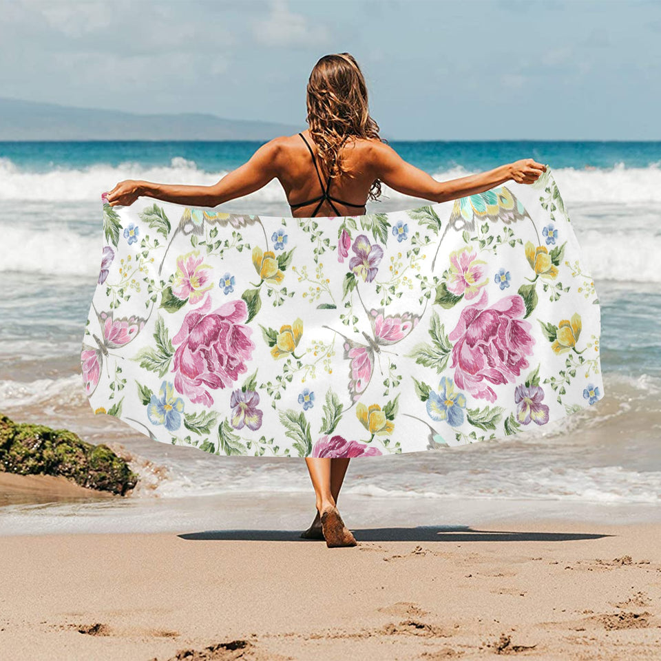Hand drawn butterfly rose Beach Towel