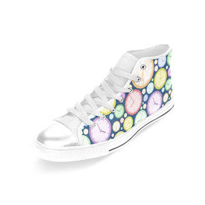Colorful clock background Women's High Top Canvas Shoes White