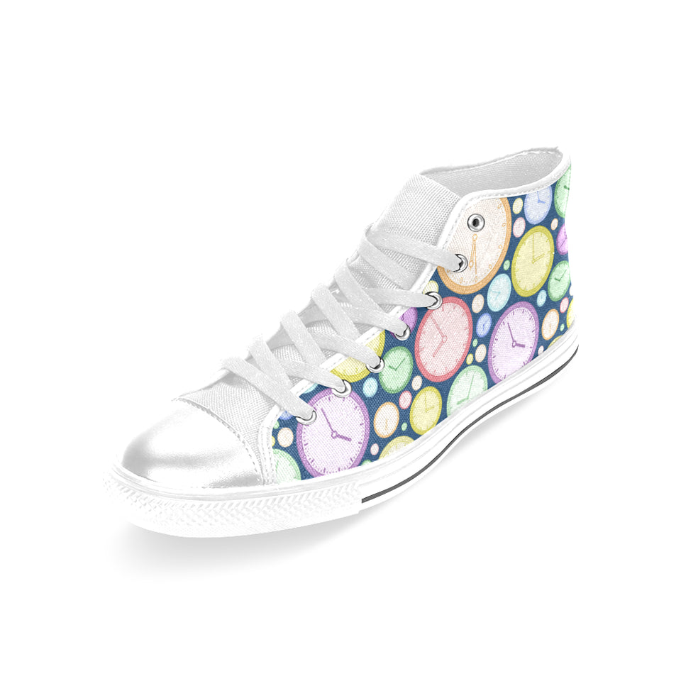 Colorful clock background Women's High Top Canvas Shoes White