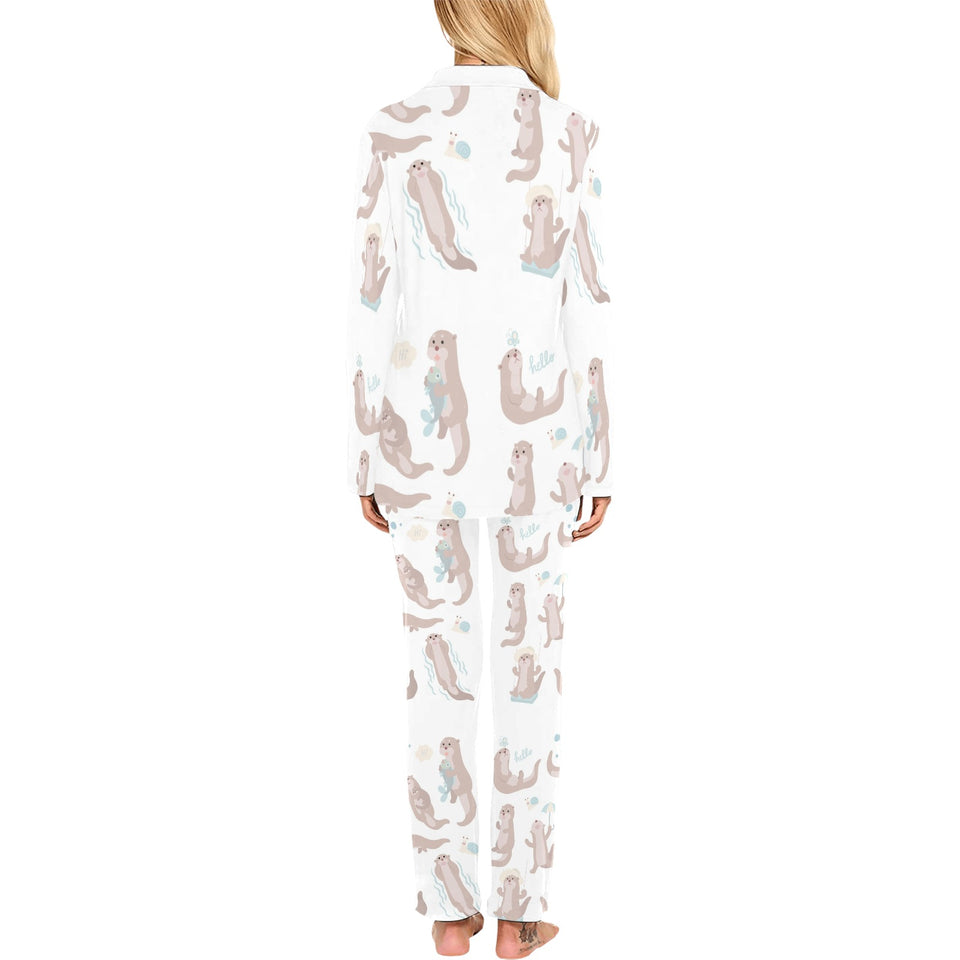 Cute sea otters pattern Women's Long Pajama Set