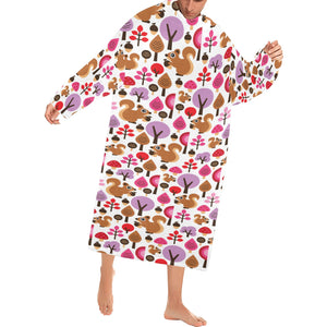 Squirrel Pattern Print Design 02 Blanket Robe with Sleeves