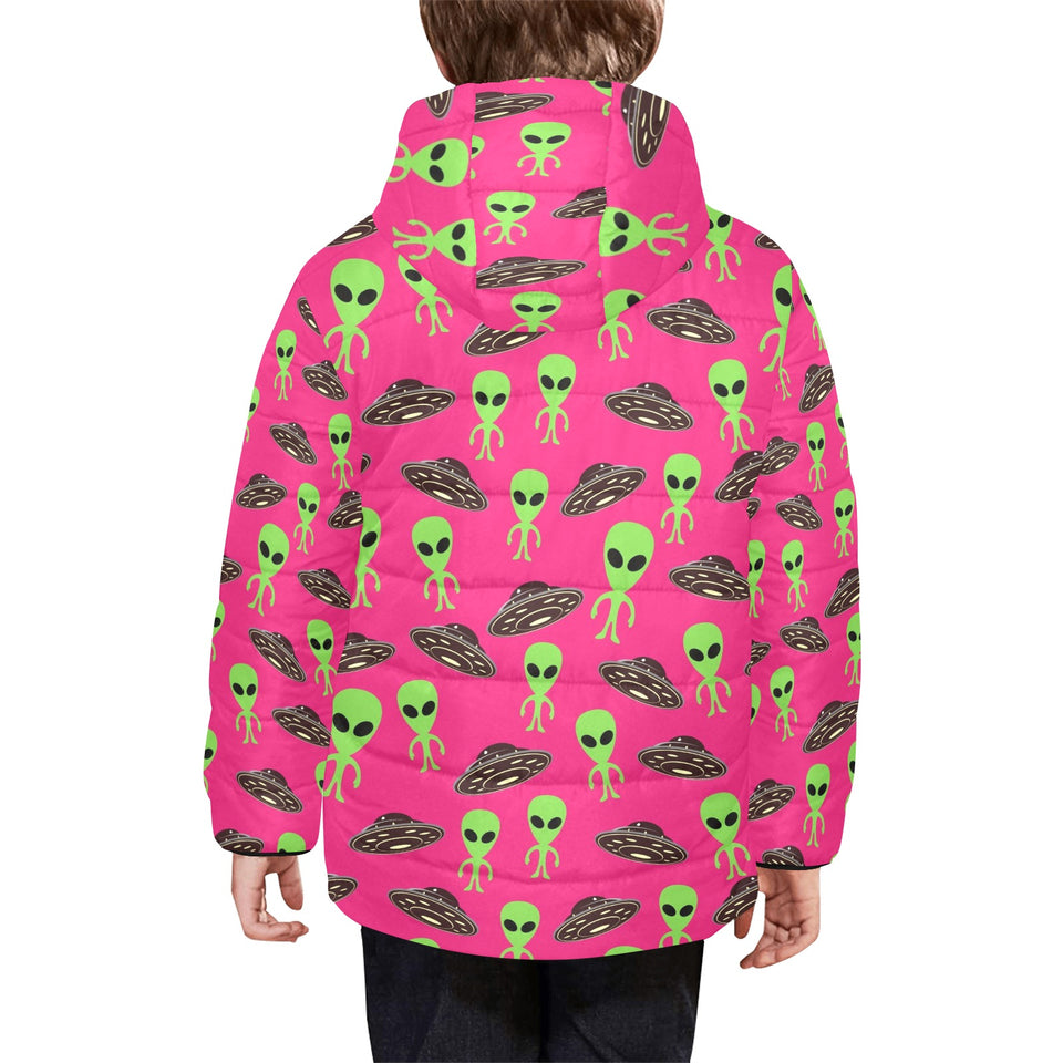 Alien Pattern Print Design 03 Kids' Boys' Girls' Padded Hooded Jacket