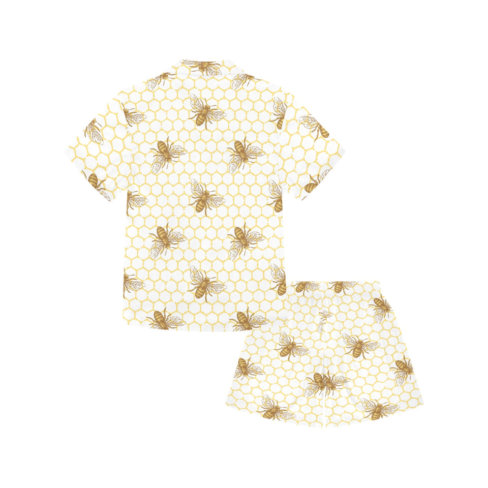 Bee honeycomb seamless design pattern Kids' Boys' Girls' V-Neck Short Pajama Set