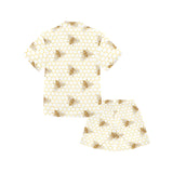 Bee honeycomb seamless design pattern Kids' Boys' Girls' V-Neck Short Pajama Set