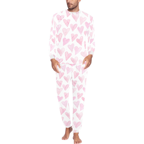 Watercolor pink heart pattern Men's All Over Print Pajama