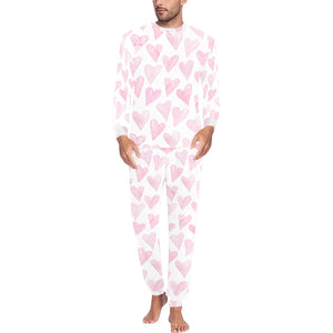 Watercolor pink heart pattern Men's All Over Print Pajama