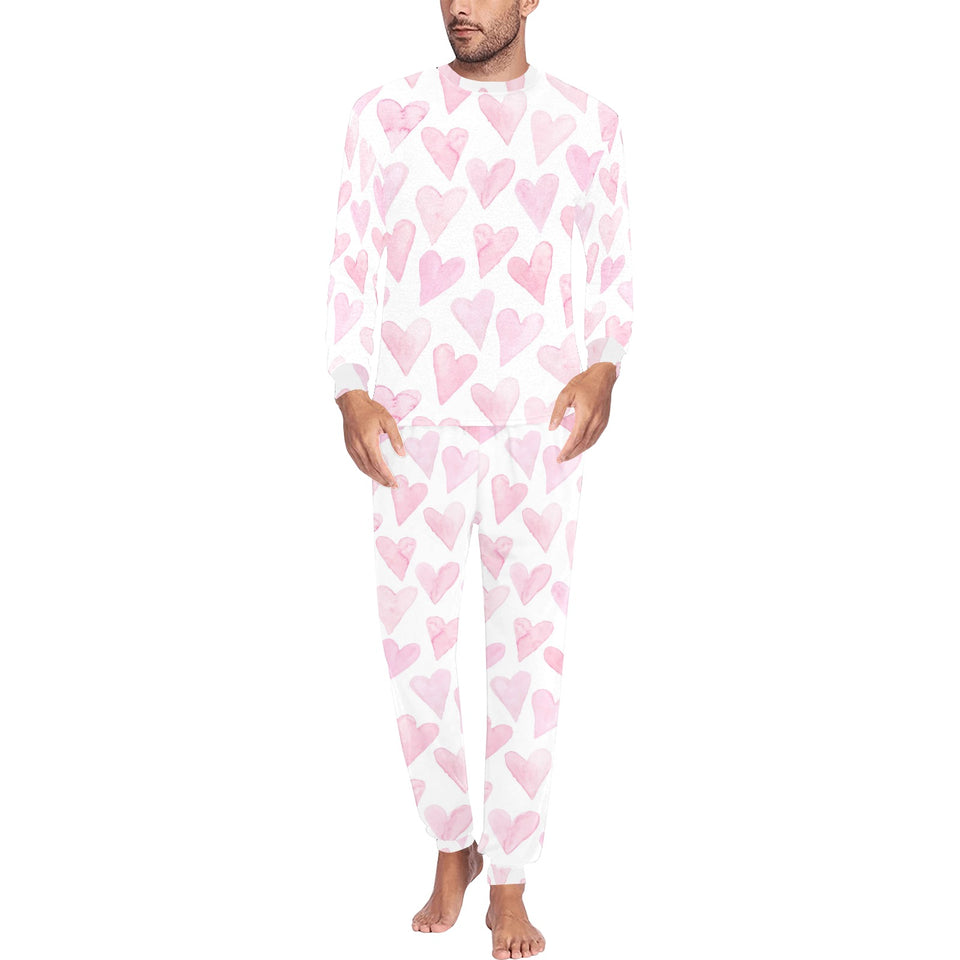 Watercolor pink heart pattern Men's All Over Print Pajama