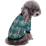 heliconia flowers, palm and monstera leaves on bla All Over Print Pet Dog Round Neck Fuzzy Shirt
