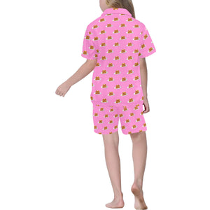 Pancake Pattern Print Design 04 Kids' Boys' Girls' V-Neck Short Pajama Set