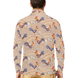 Cute rooster chicken cock floral ornament backgrou Men's Long Sleeve Polo Shirt