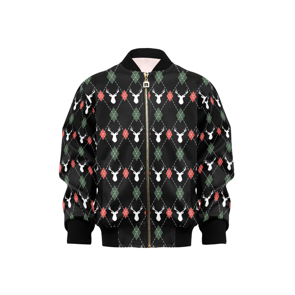 Deer Christmas new year pattern argyle Kids' Boys' Girls' Bomber Jacket