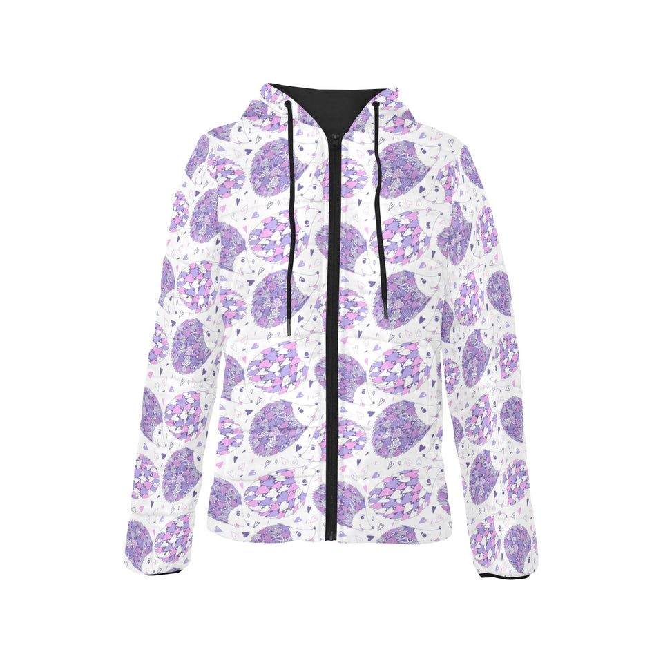 Hedgehog Pattern Print Design 05 Women's Padded Hooded Jacket