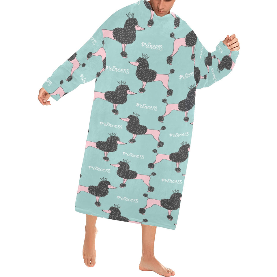 poodle dog green background Blanket Robe with Sleeves