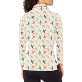 Swallow Pattern Print Design 02 Women's Long Sleeve Polo Shirt