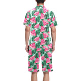 Watermelons tropical palm leaves pattern Men's V-Neck Short Pajama Set