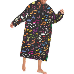 Music Notes Pattern Print Design 02 Blanket Robe with Sleeves