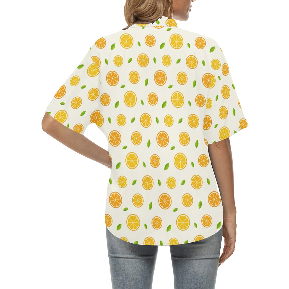 oranges leaves pattern Women's All Over Print Hawaiian Shirt