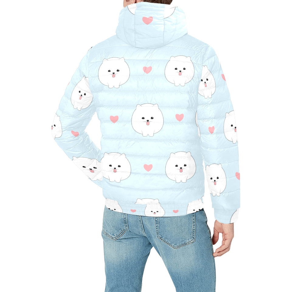 White cute pomeranian pattern Men's Padded Hooded Jacket
