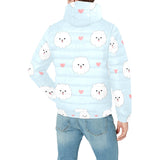 White cute pomeranian pattern Men's Padded Hooded Jacket