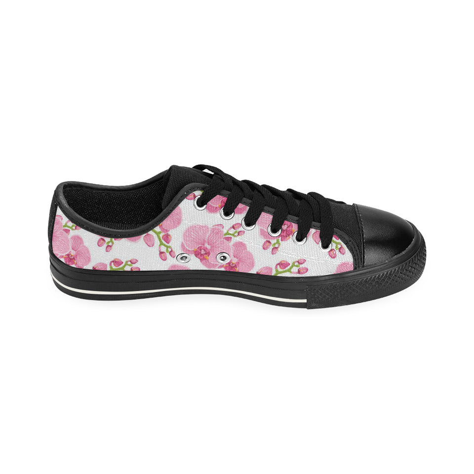 pink purple orchid pattern background Men's Low Top Canvas Shoes Black
